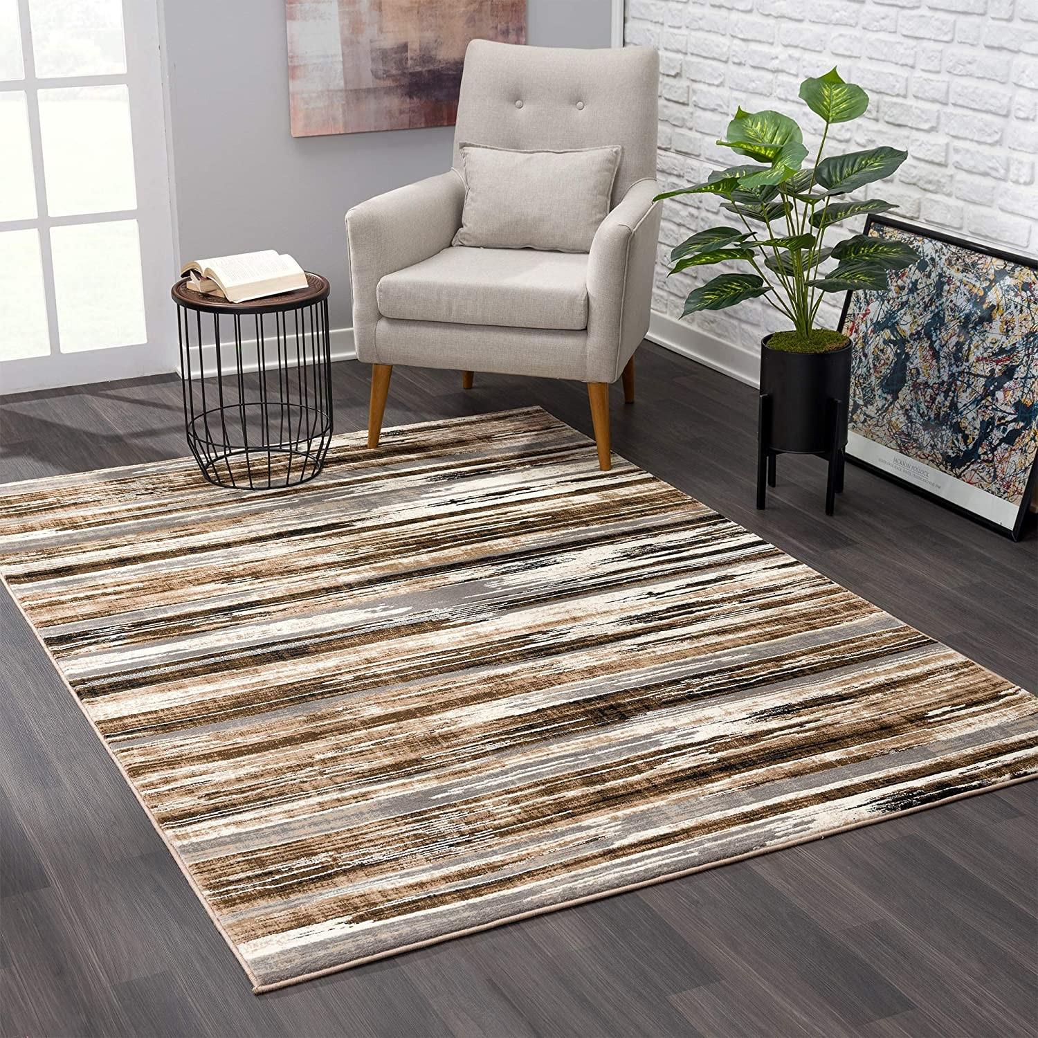 8’ x 11’ Beige Rustic Strokes Area Rug Default Title
