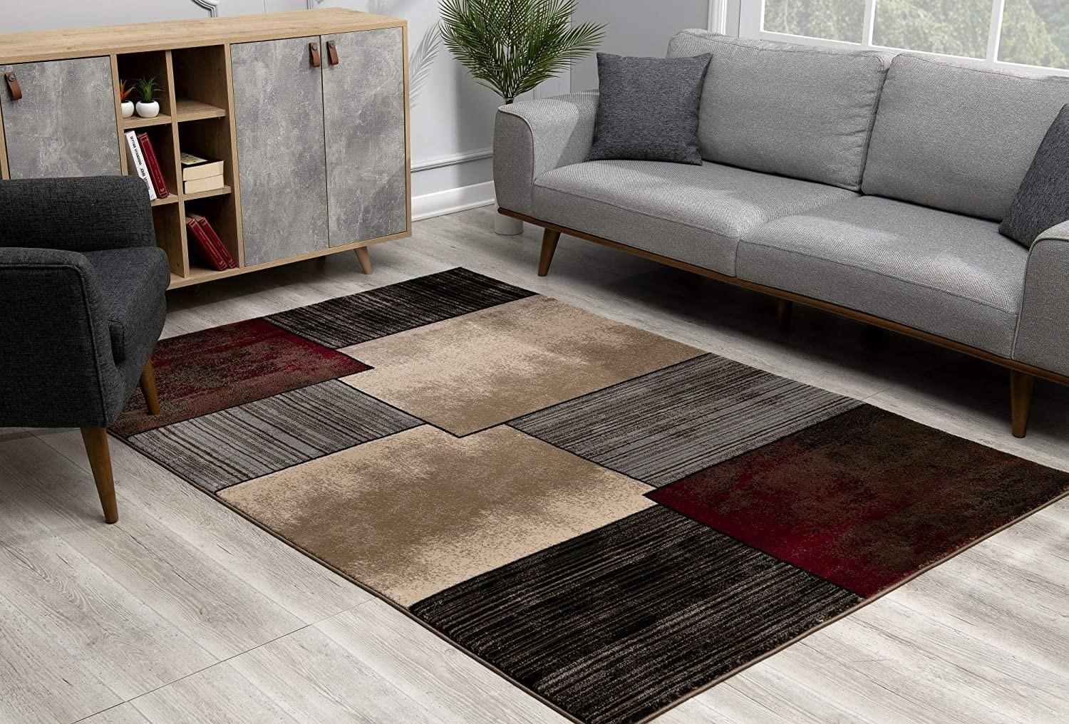 2’ x 10’ Brown Overlapped Blocks Runner Rug