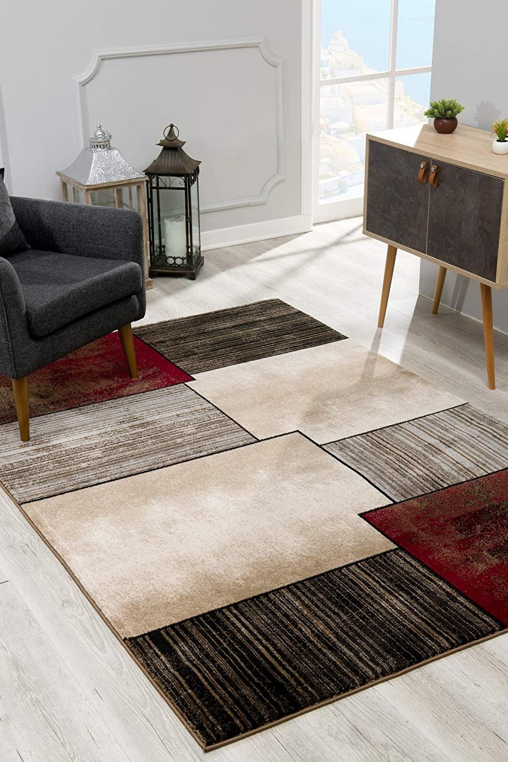 2’ x 4’ Brown Overlapped Blocks Area Rug