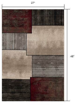 2’ x 4’ Brown Overlapped Blocks Area Rug