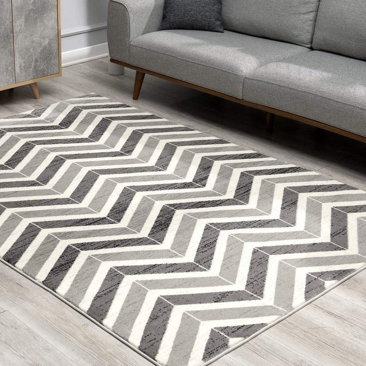 2’ x 10’ Gray Distressed Chevron Runner Rug