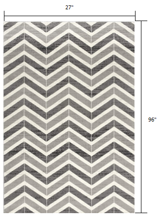 2’ x 8’ Gray Distressed Chevron Runner Rug