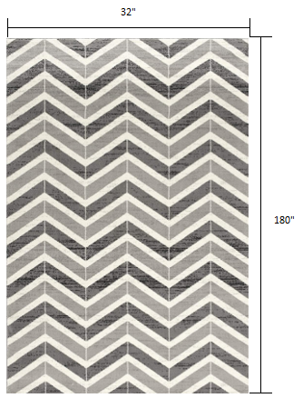 3’ x 15’ Gray Distressed Chevron Runner Rug