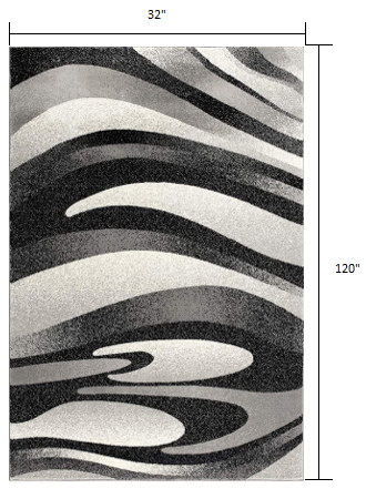 3’ x 10’ Black and Gray Abstract Marble Runner Rug