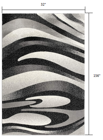 3’ x 13’ Black and Gray Abstract Marble Runner Rug