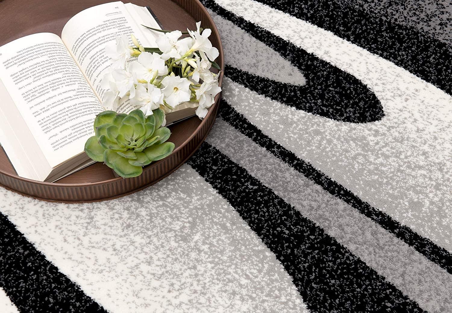 3’ x 20’ Black and Gray Abstract Marble Runner Rug