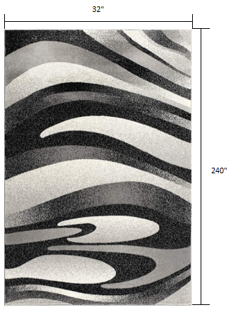 3’ x 20’ Black and Gray Abstract Marble Runner Rug