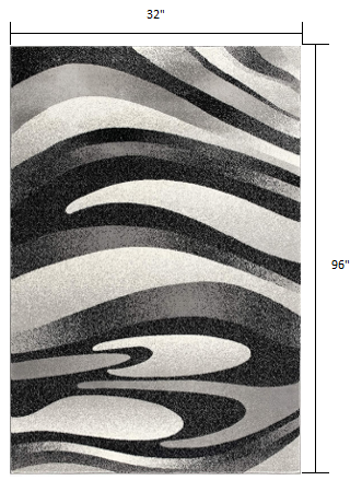 3’ x 8’ Black and Gray Abstract Marble Runner Rug