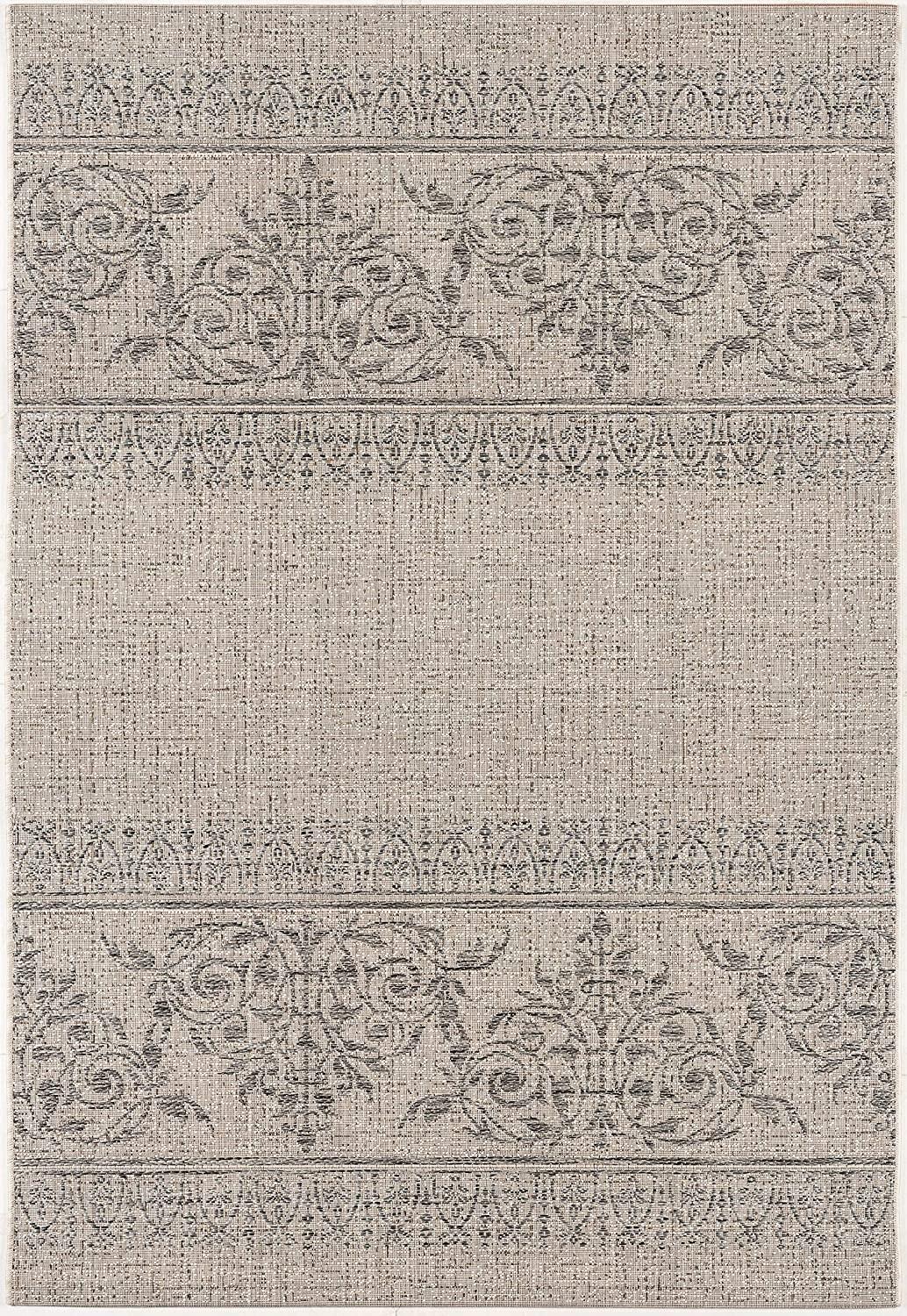 5’ x 8’ Ivory Distressed Scroll Pattern Area Rug