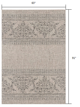5’ x 8’ Ivory Distressed Scroll Pattern Area Rug