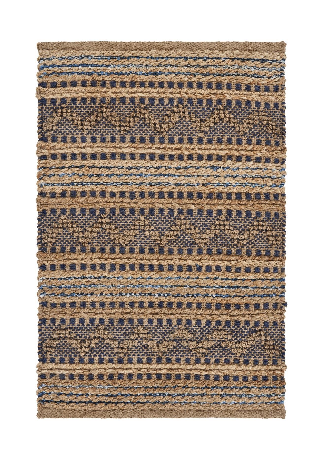 2’ x 3’ Tan and Navy Decorative Jute Scatter Rug