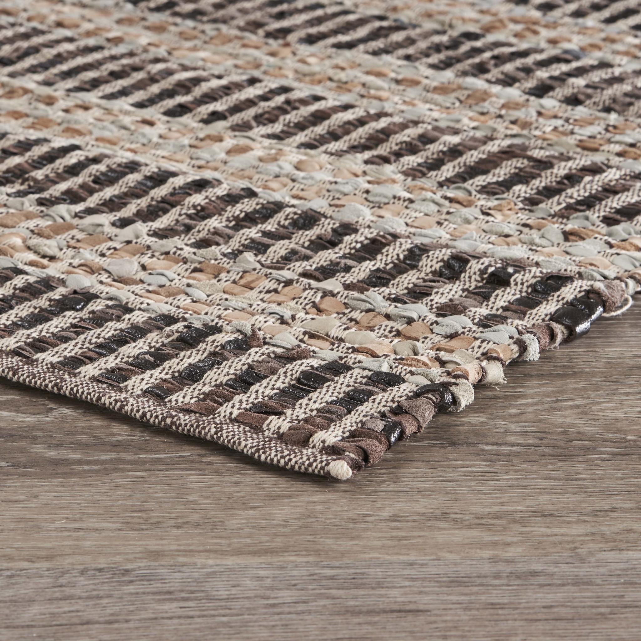 2’ x 3’ Brown and Tan Geometric Panel Scatter Rug