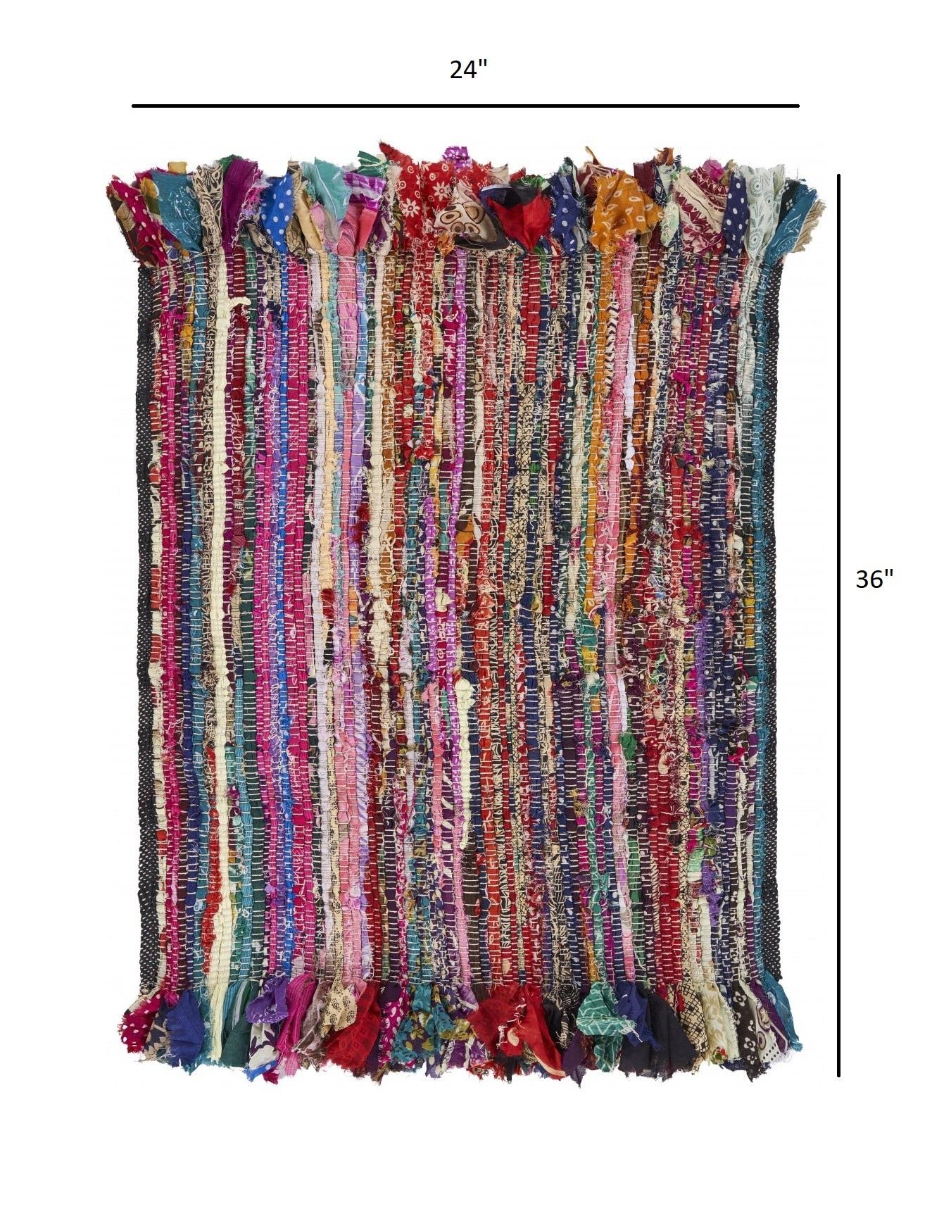 2’ x 3’ Colorful Fringed Striped Scatter Rug