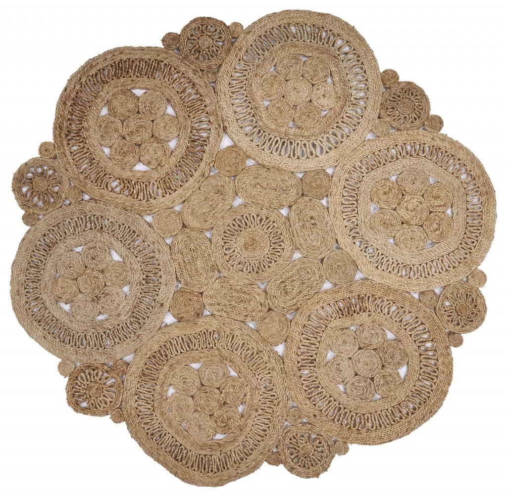 6’ Tan Floral Rings Jute Area Rug Default Title