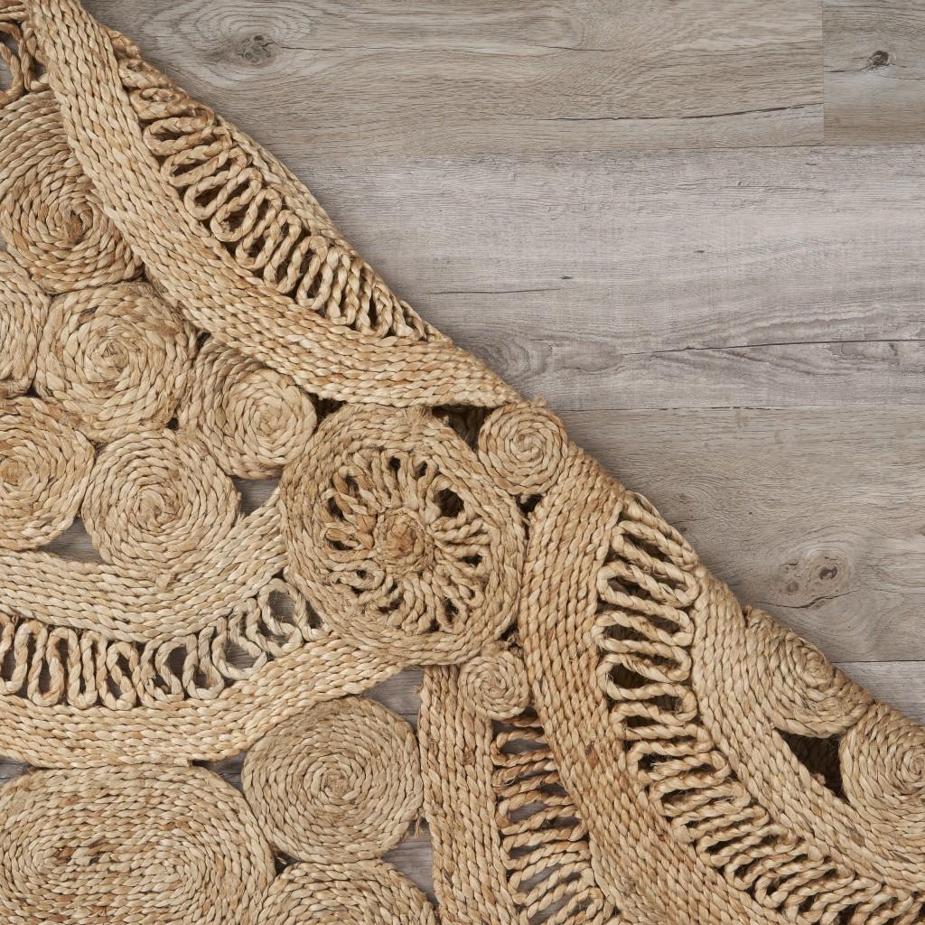 6’ Tan Floral Rings Jute Area Rug