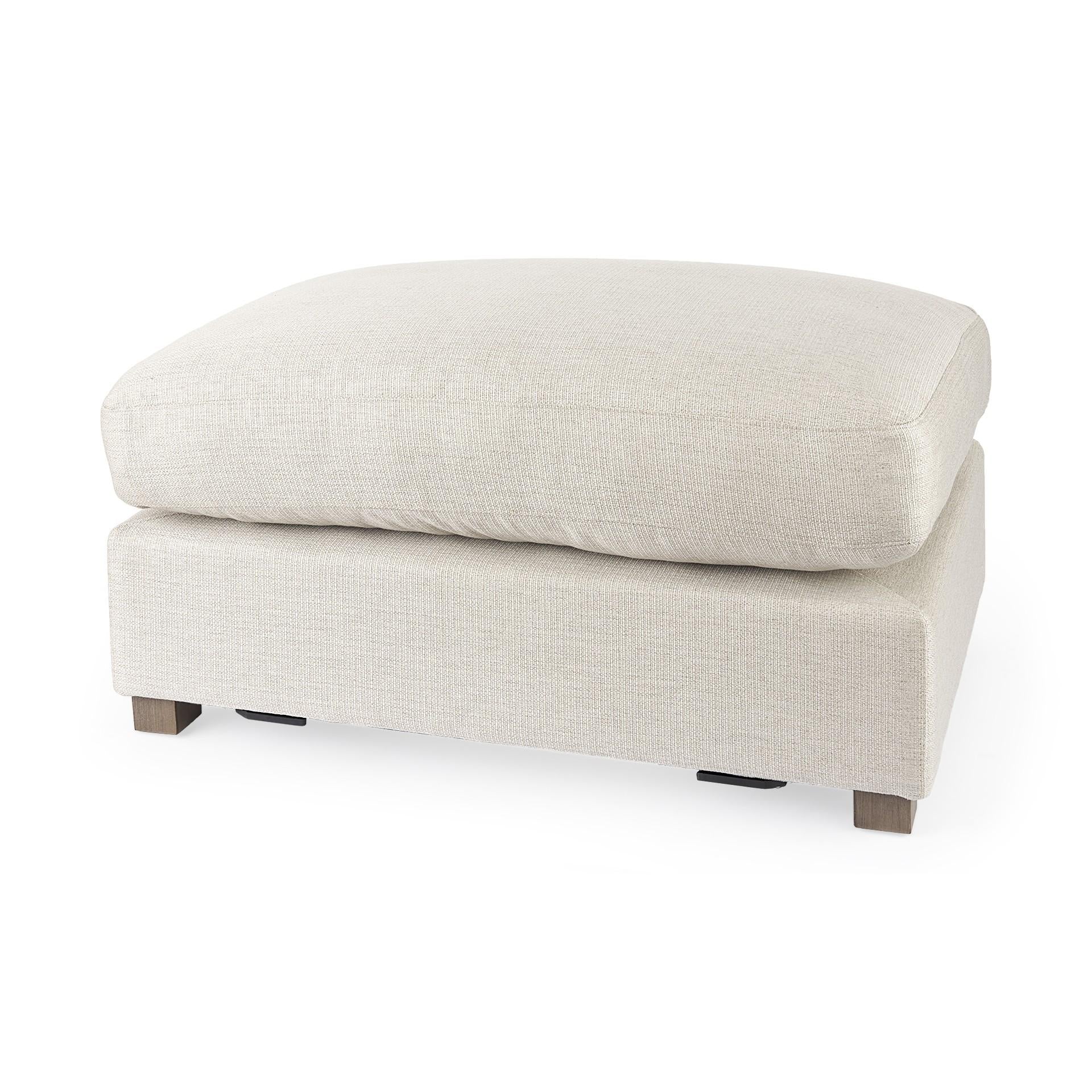 Beige Fabric Covered Half Ottoman