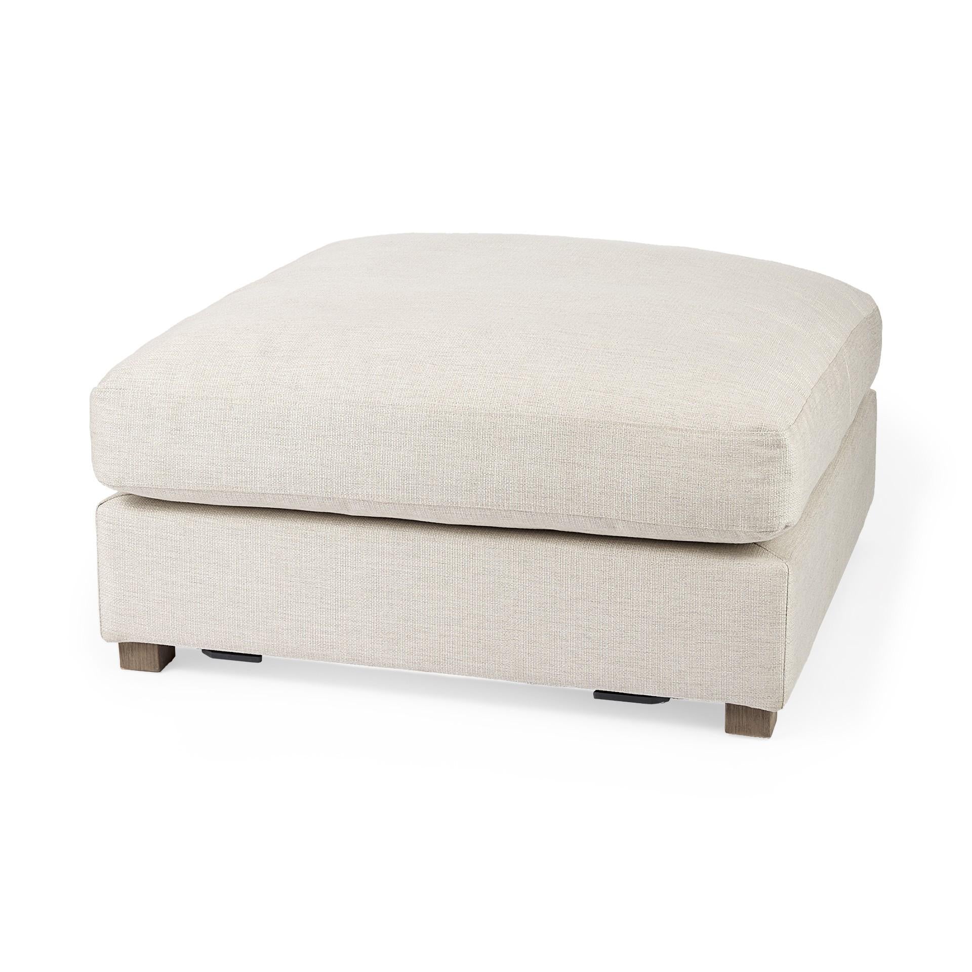 Beige Fabric Covered Full Size Ottoman