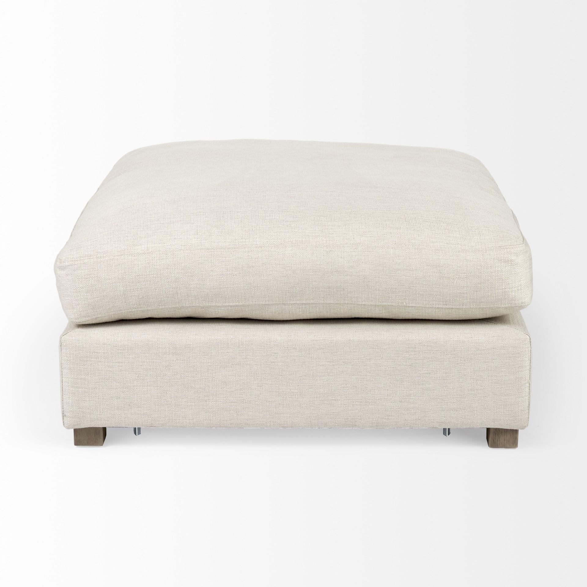 Beige Fabric Covered Full Size Ottoman