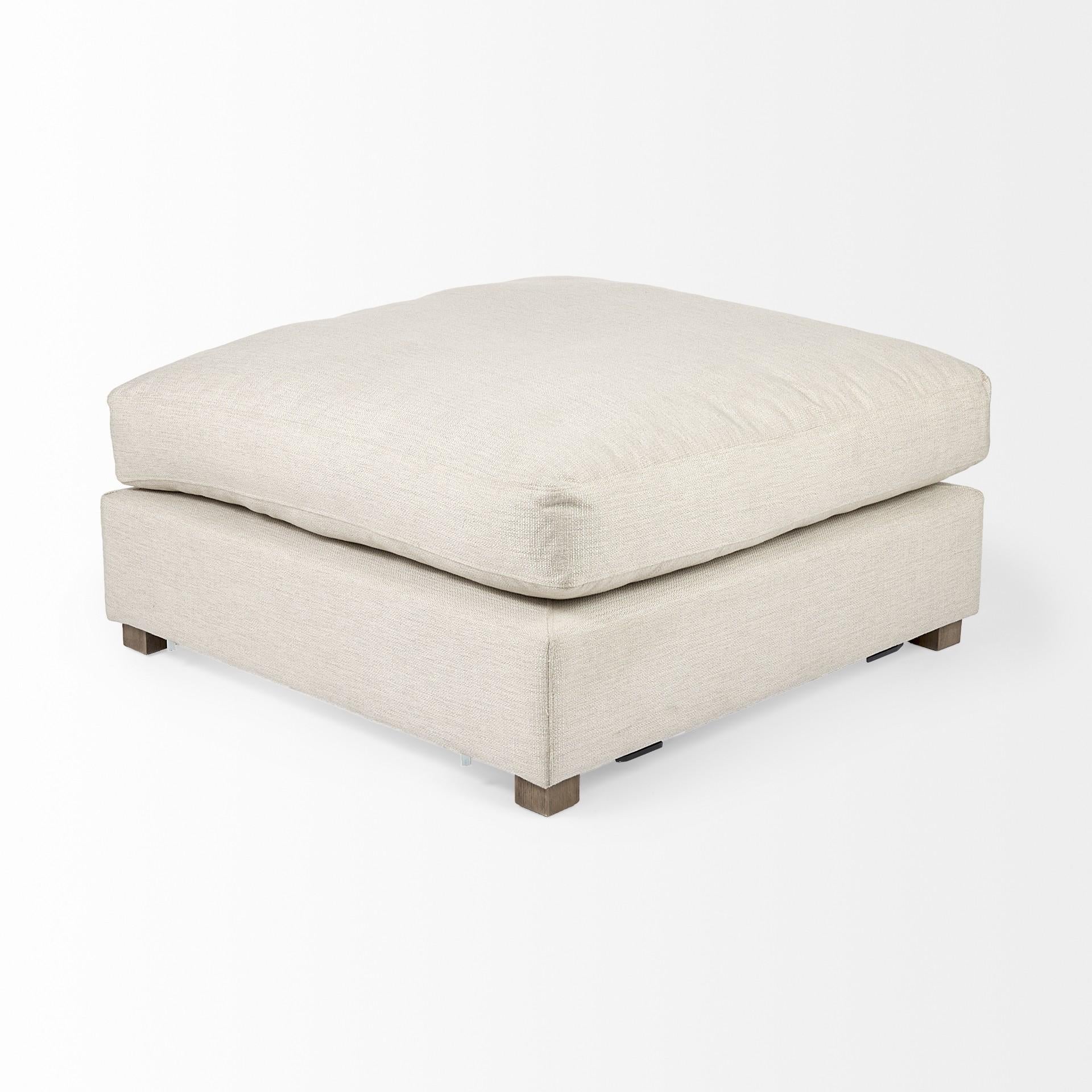 Beige Fabric Covered Full Size Ottoman