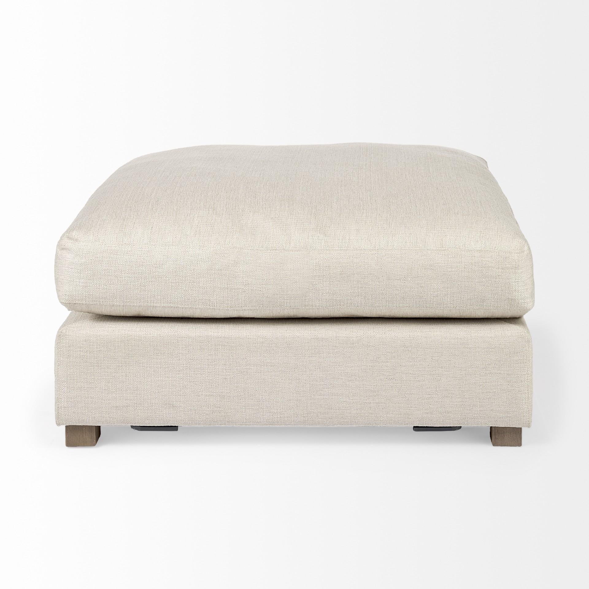 Beige Fabric Covered Full Size Ottoman