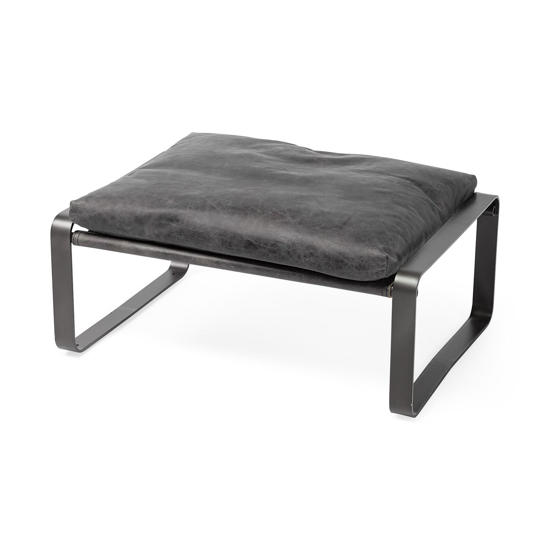 Mod Black Leather Metal Base Ottoman