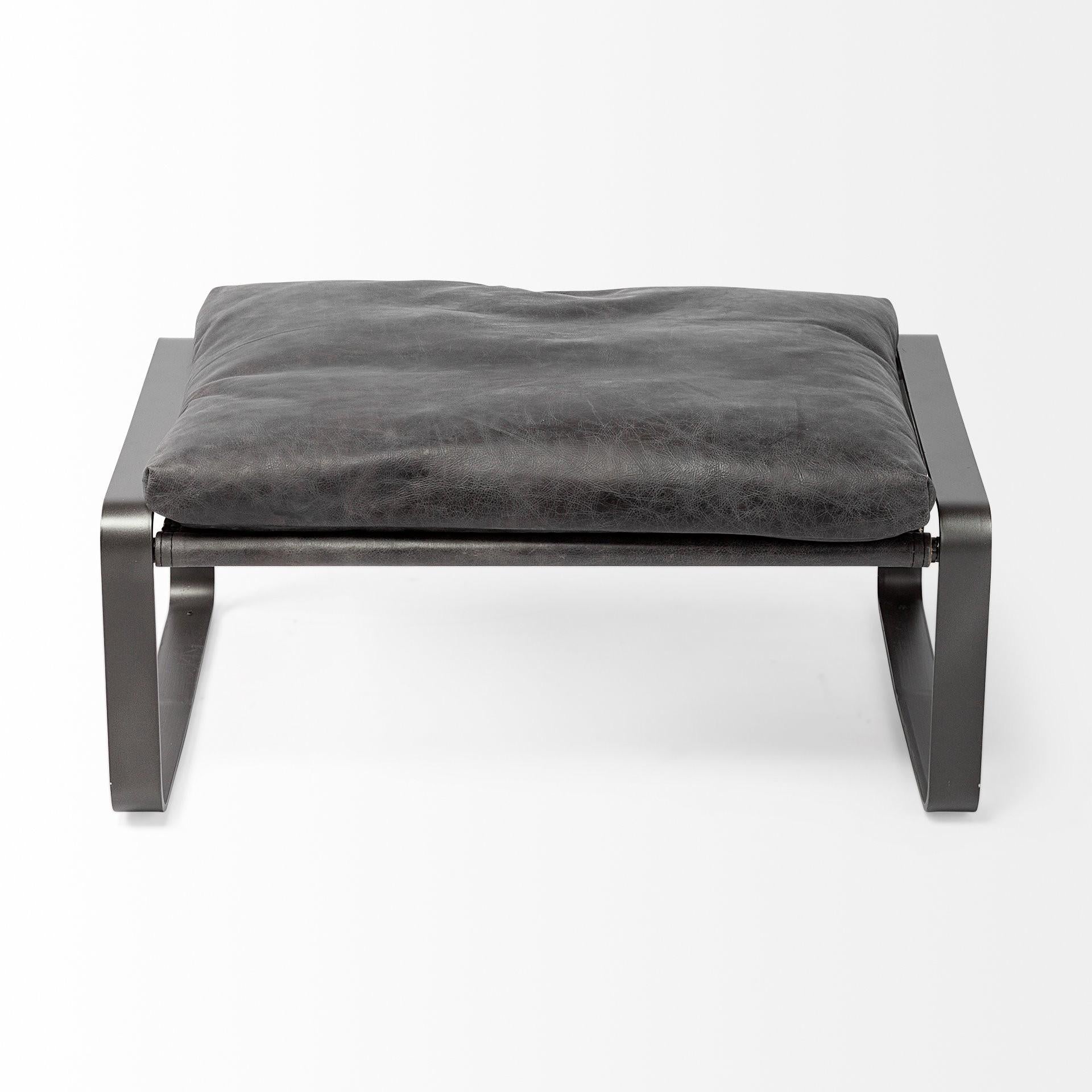 Mod Black Leather Metal Base Ottoman