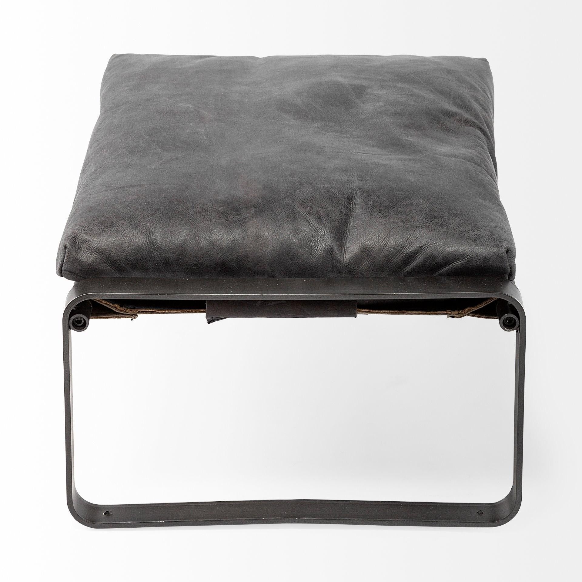 Mod Black Leather Metal Base Ottoman