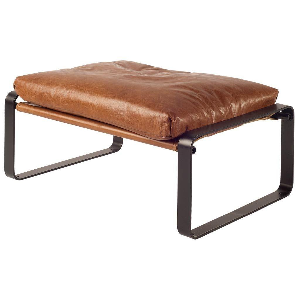 Mod Brown Leather Metal Base Ottoman