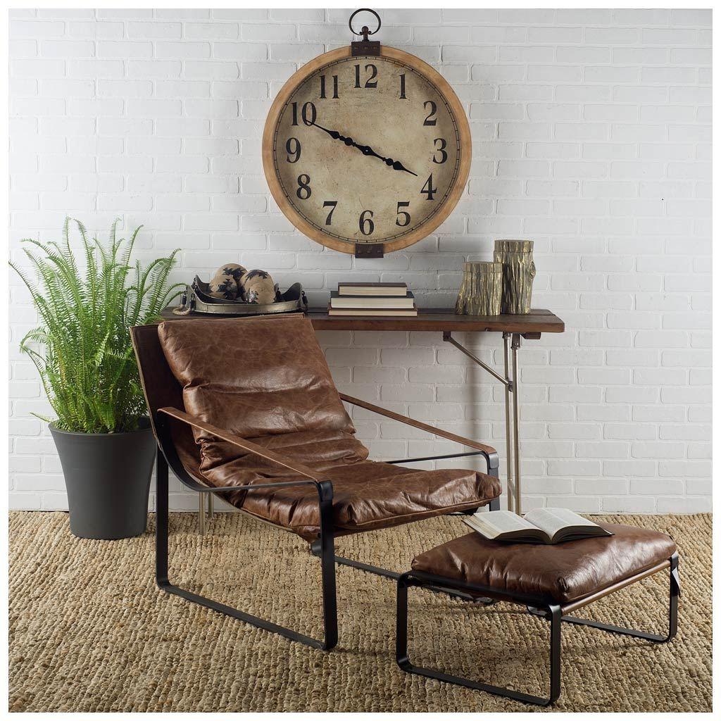 Mod Brown Leather Metal Base Ottoman