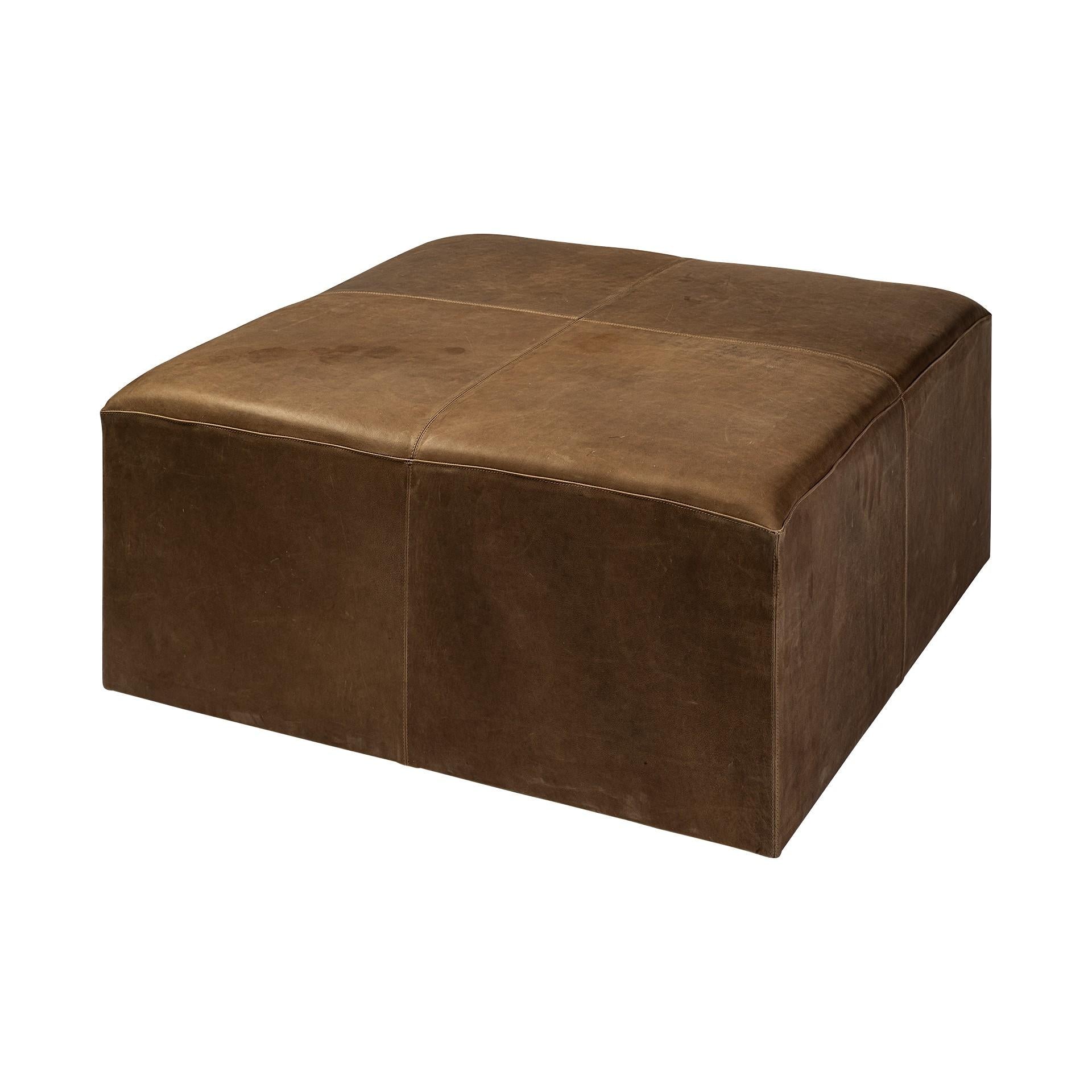 Brown Leather Wrapped Ottoman