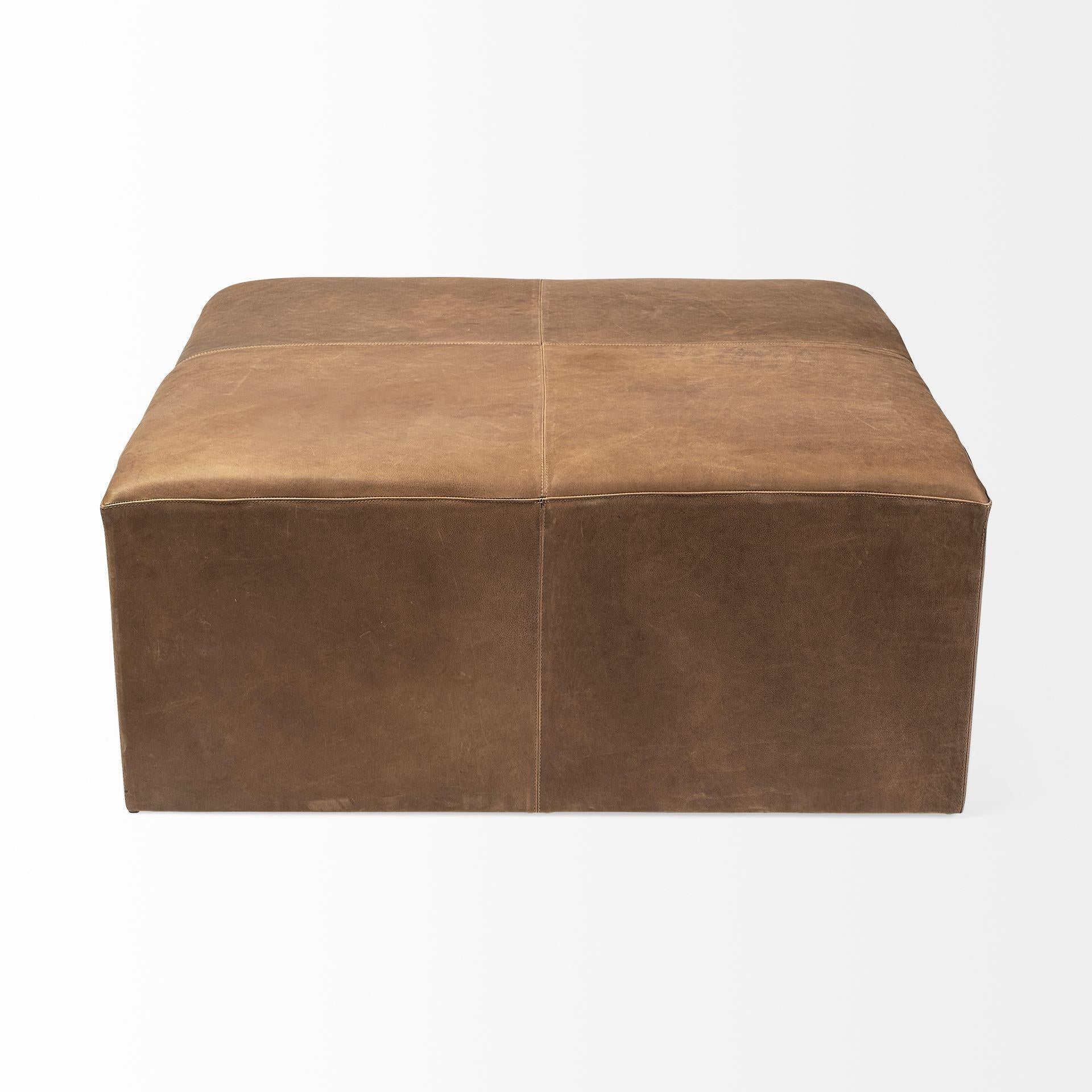 Brown Leather Wrapped Ottoman