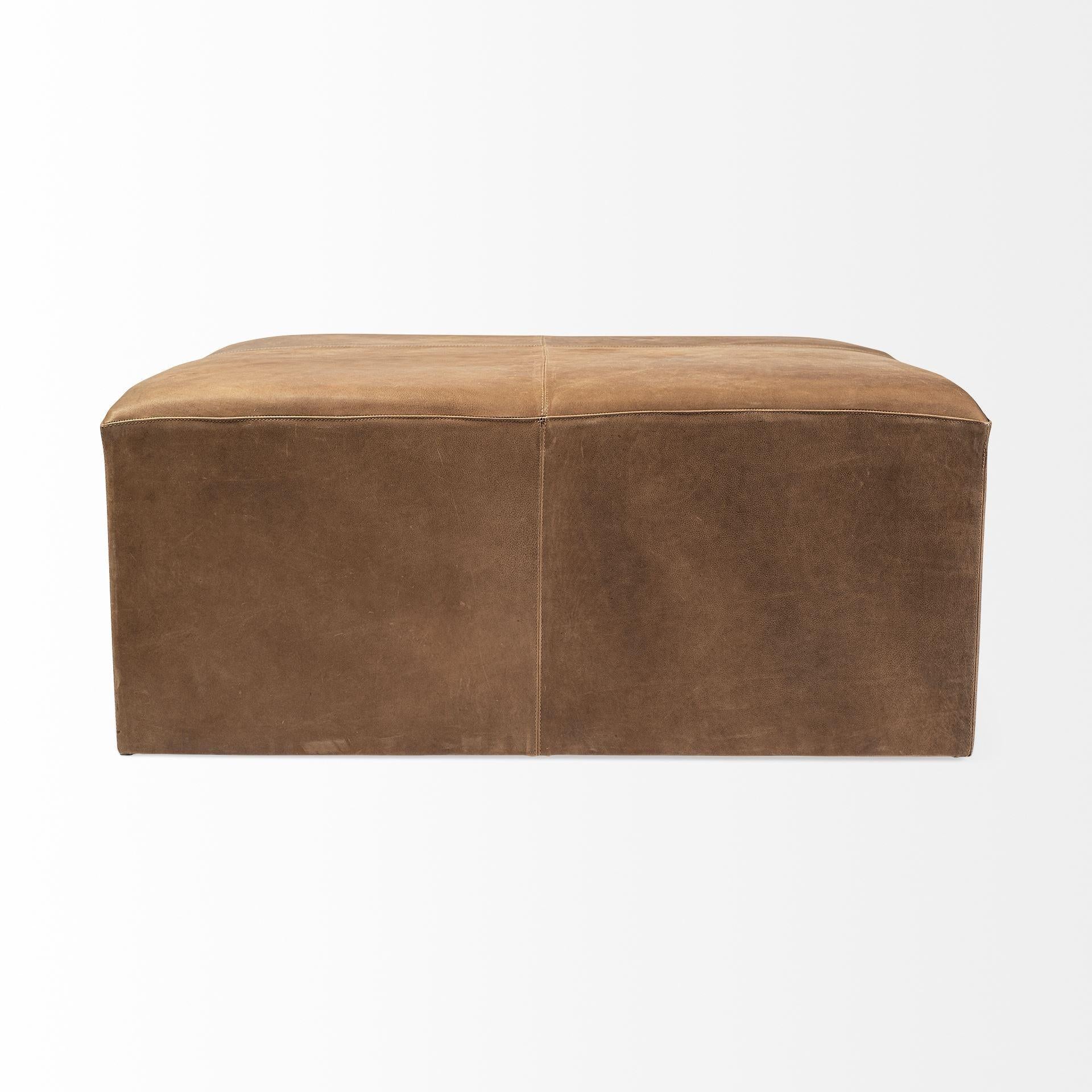 Brown Leather Wrapped Ottoman