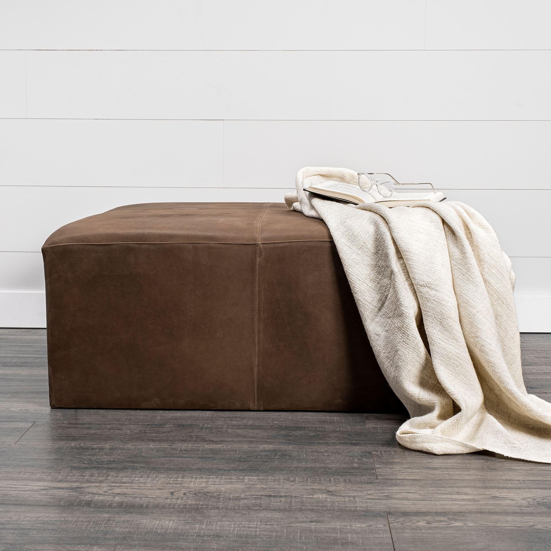 Brown Leather Wrapped Ottoman