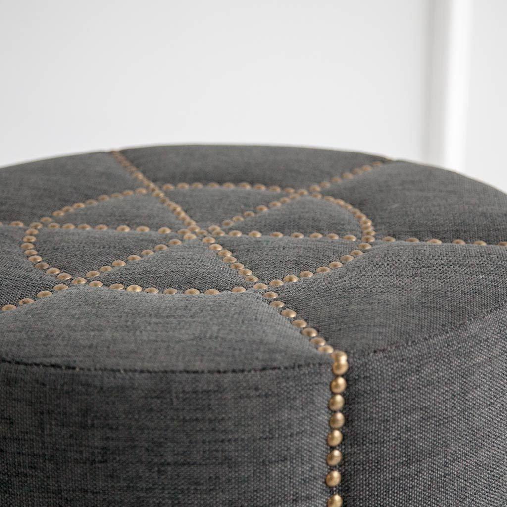 Dark Gray Ottoman with Metal Detailing