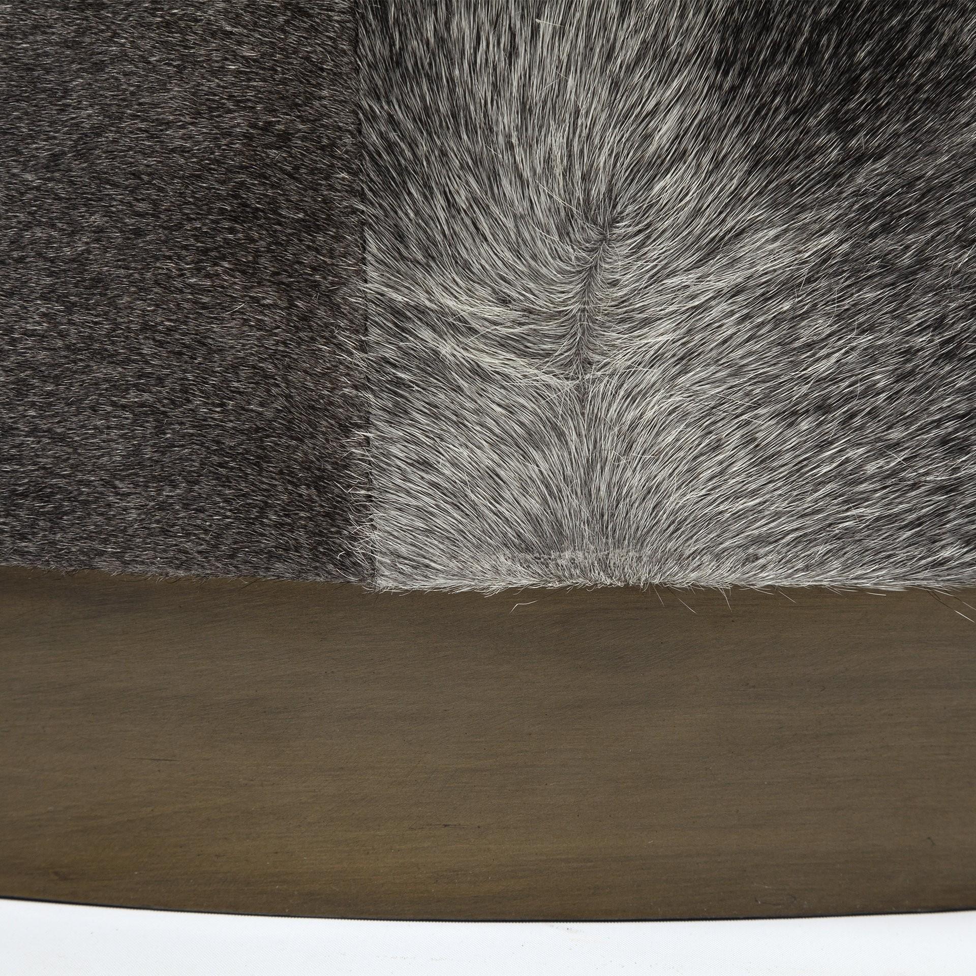 Gray Cowhide Round Ottoman with Metal Base