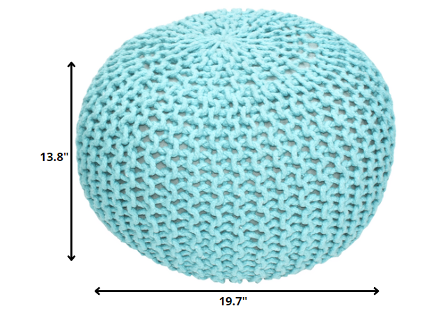 Cotton Zig Zag Knitted Aqua Pouf Ottoman