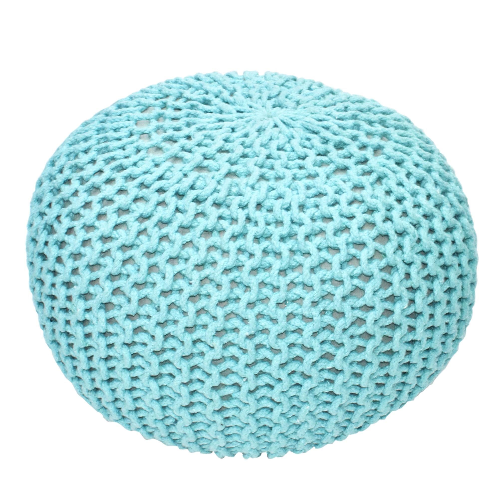 Cotton Zig Zag Knitted Aqua Pouf Ottoman