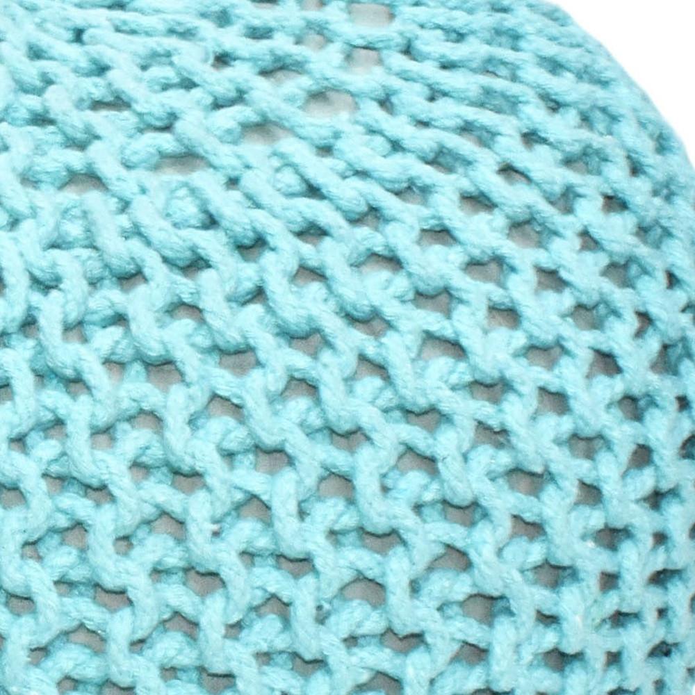 Cotton Zig Zag Knitted Aqua Pouf Ottoman