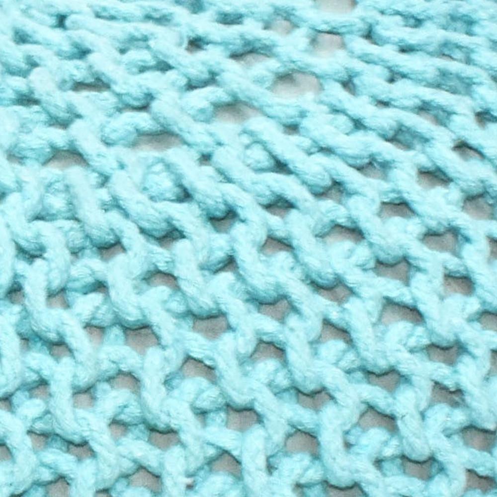 Cotton Zig Zag Knitted Aqua Pouf Ottoman