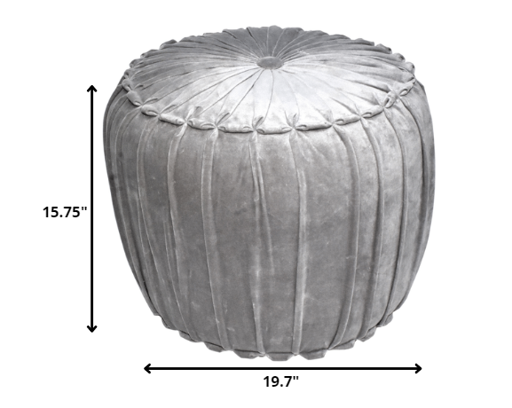 Gray Pleated Velvet Pouf Ottoman