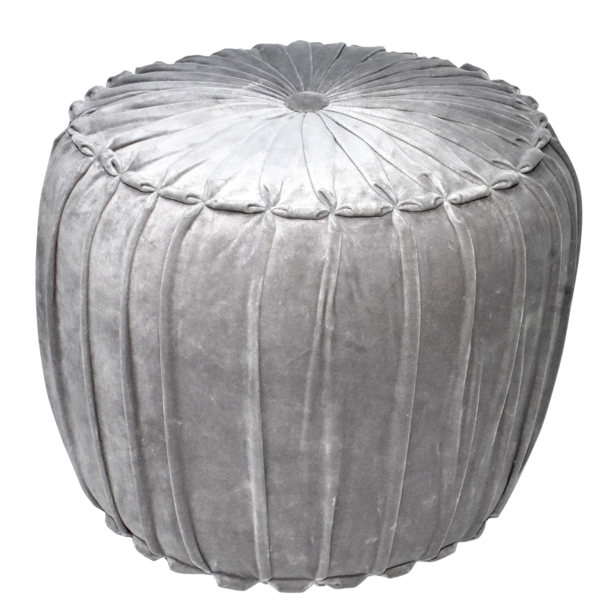 Gray Pleated Velvet Pouf Ottoman