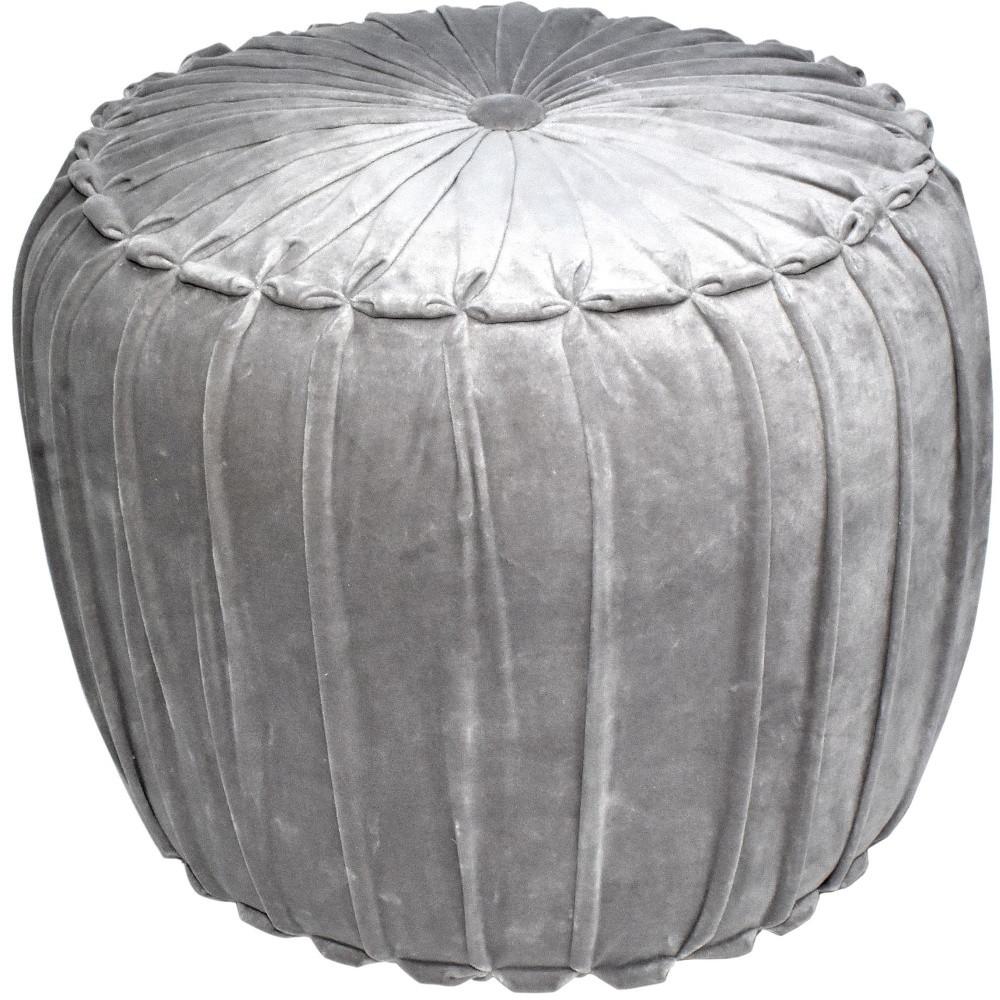 Gray Pleated Velvet Pouf Ottoman