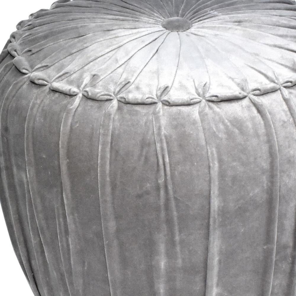 Gray Pleated Velvet Pouf Ottoman