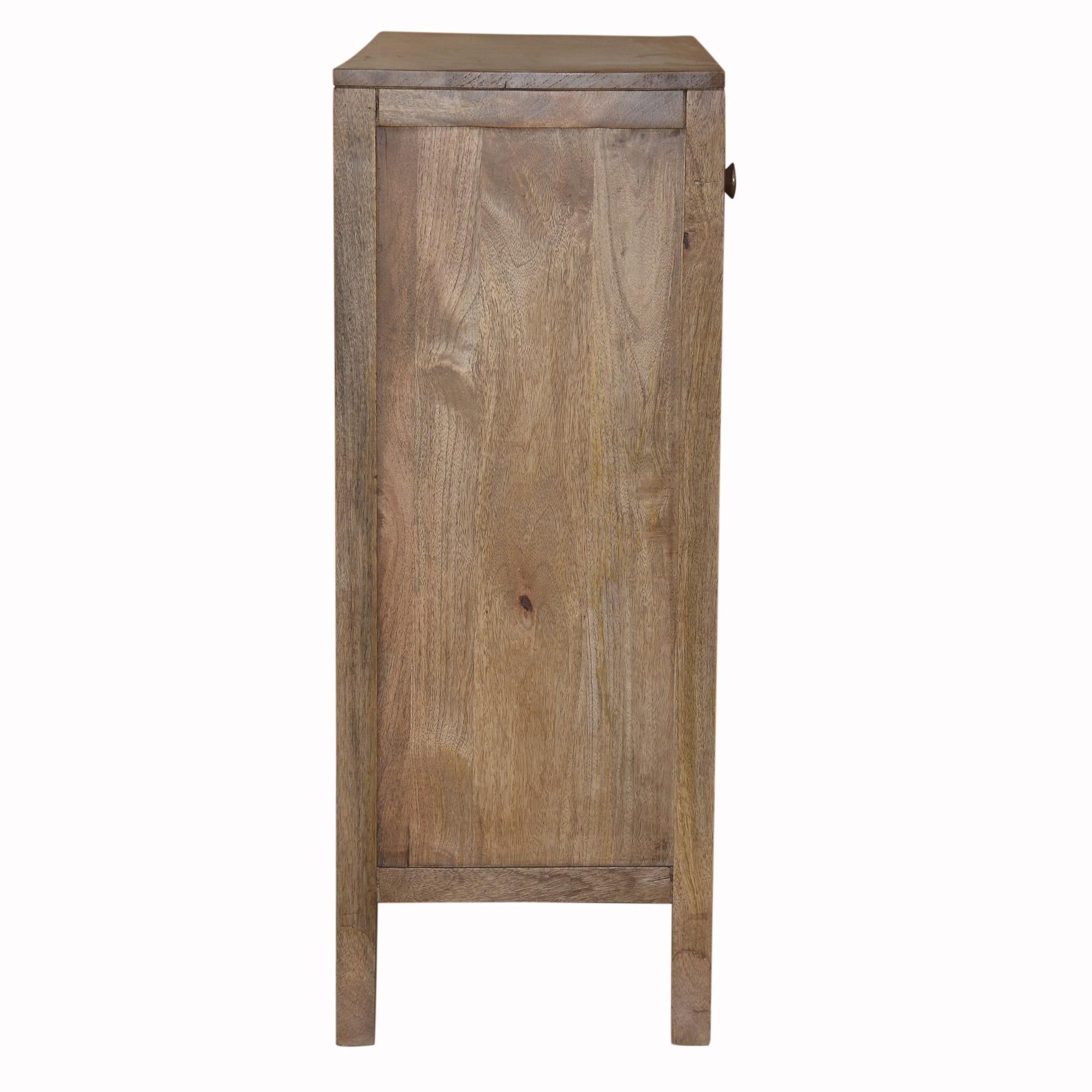 Artisanal Handcarved Dark Wood Accent Storage Cabinet