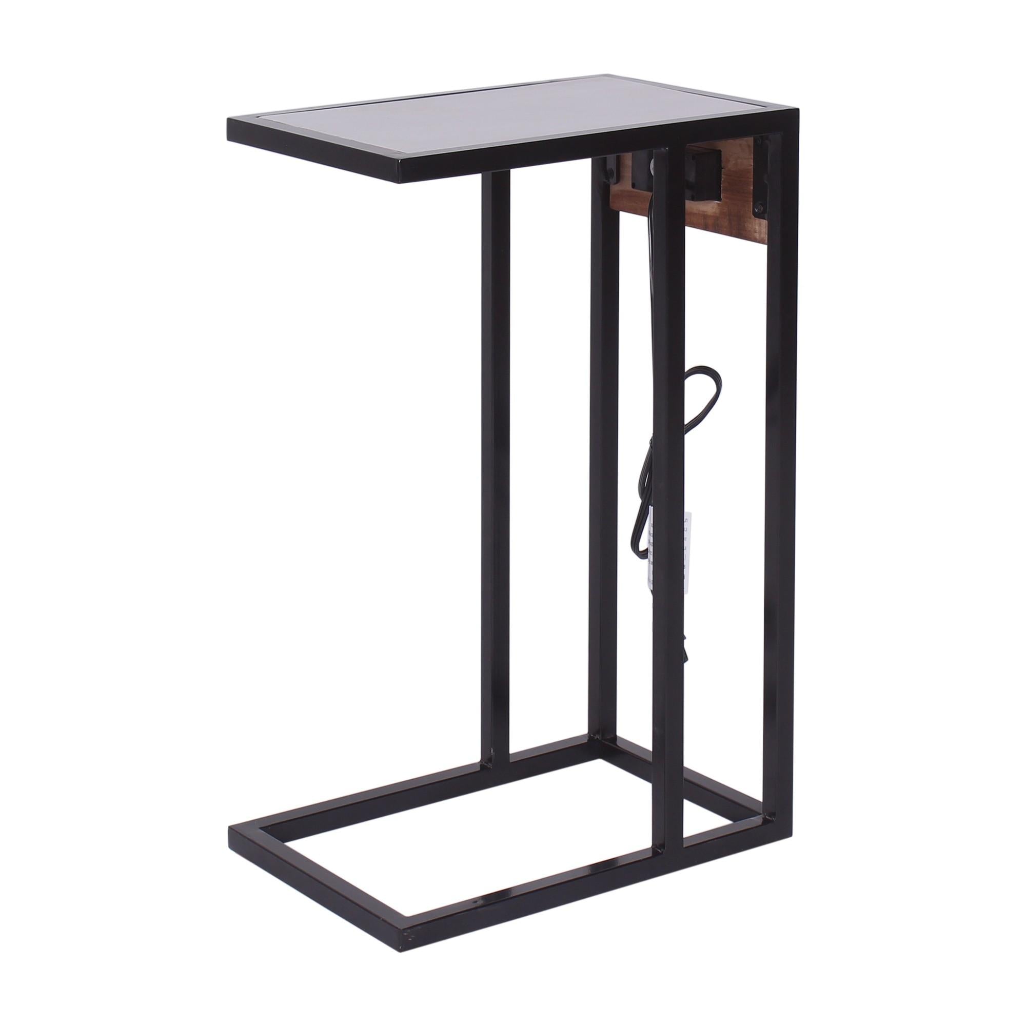 Modern Dark Wood and Metal End or Side Table with USB