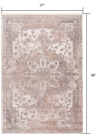 2’ x 8’ Beige Classic Medallion Runner Rug