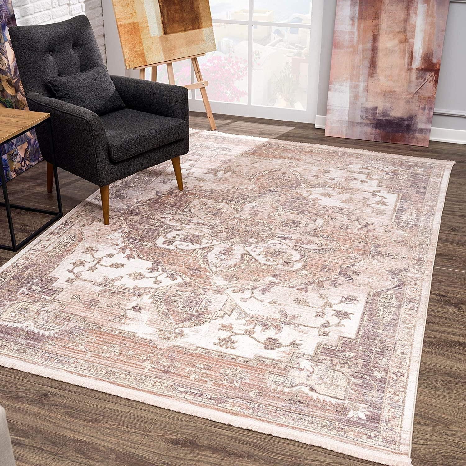 7’ x 9’ Beige Classic Medallion Area Rug Default Title