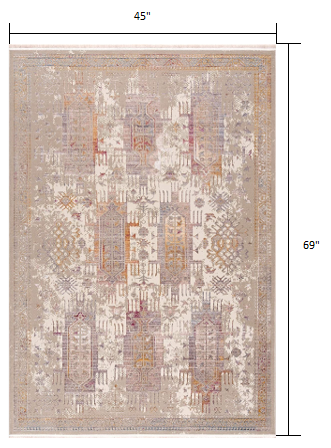 4’ x 6’ Beige Faded Tribal Motifs Area Rug