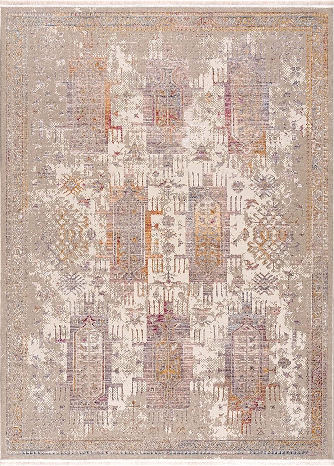 5’ x 8’ Beige Faded Tribal Motifs Area Rug