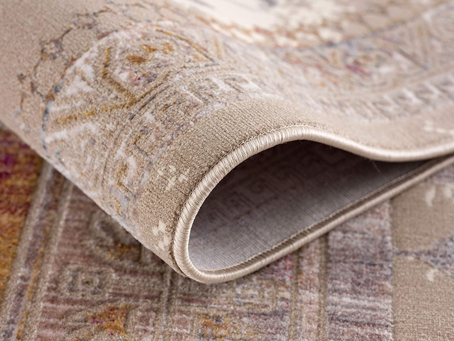 5’ x 8’ Beige Faded Tribal Motifs Area Rug